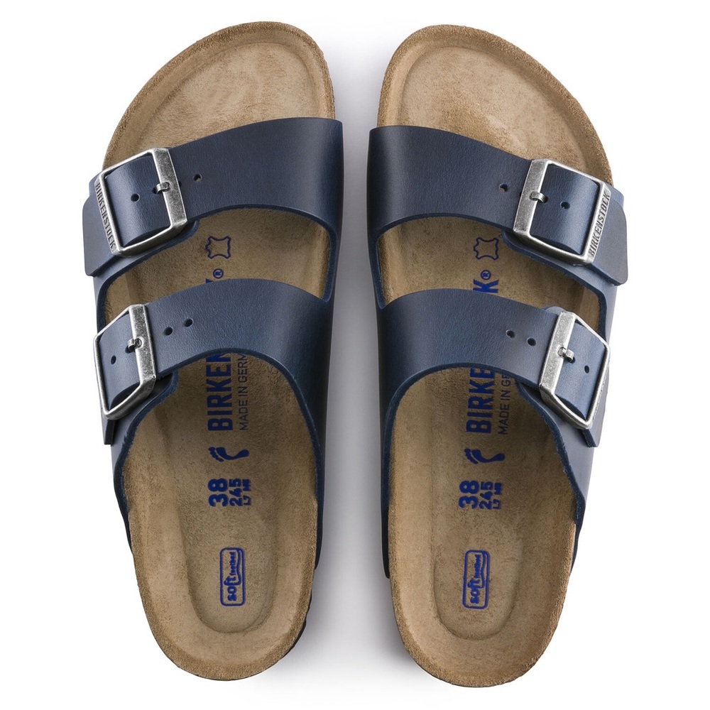 NIB! Birkenstock Arizona Soft Footbed Navy Blue Oiled Leather sandal Sz 40/9-9.5